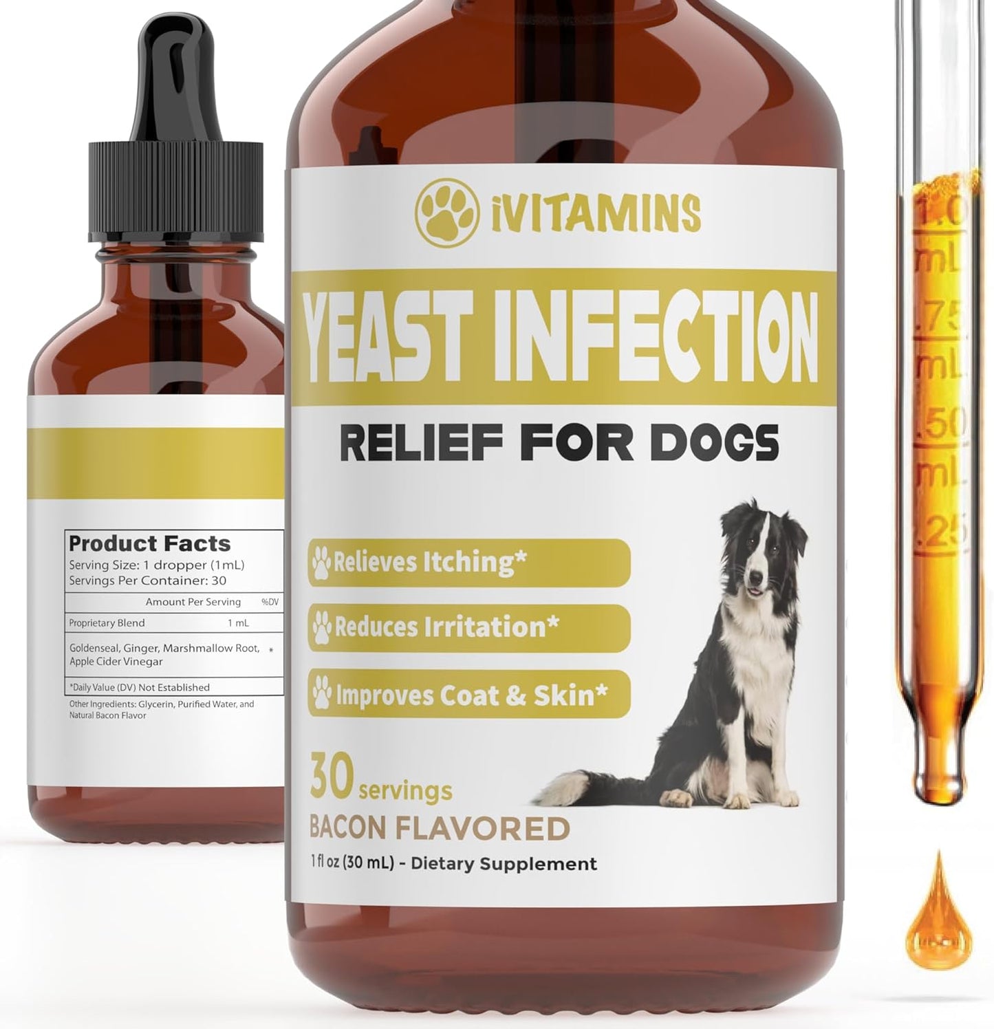 Bacon-Flavored Dog Yeast Infection Treatment for Itch Relief & Ear Health | Natural Dog Ear Infection Relief & Itch Support