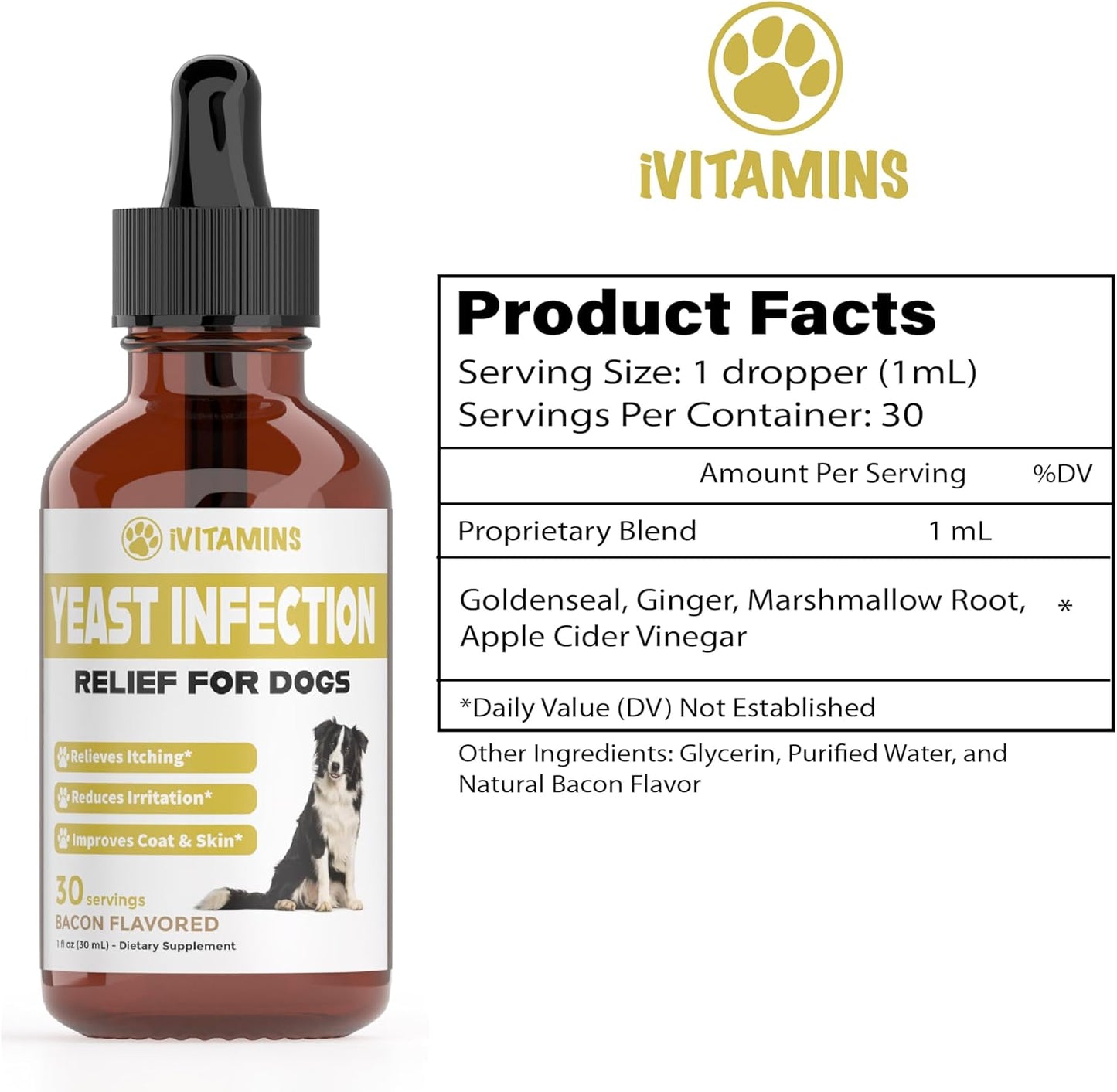 Bacon-Flavored Dog Yeast Infection Treatment for Itch Relief & Ear Health | Natural Dog Ear Infection Relief & Itch Support