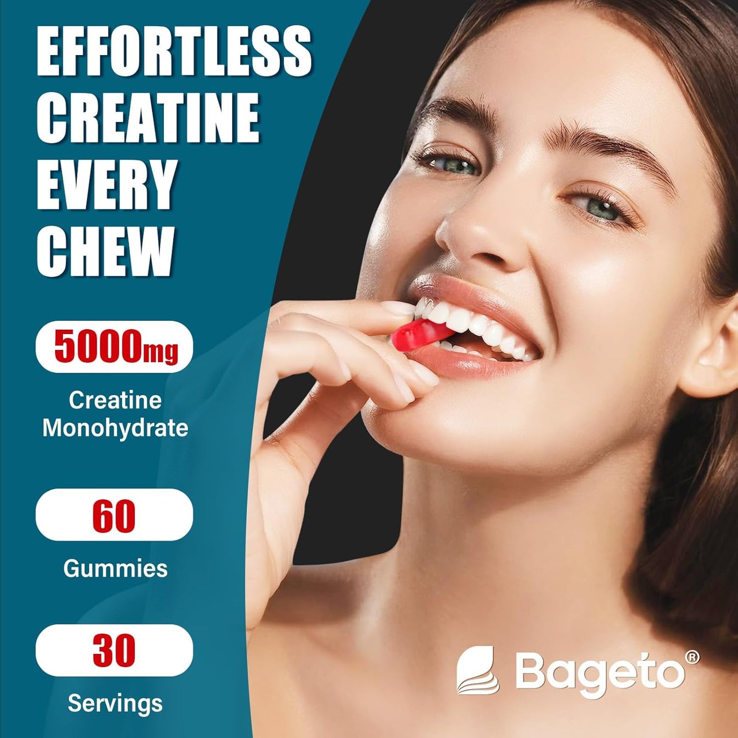 Bageto Creatine Monohydrate Gummies - 5g Muscle Growth & Recovery - Preworkout Vegan Gummies - Strawberry Flavor - 60 Count