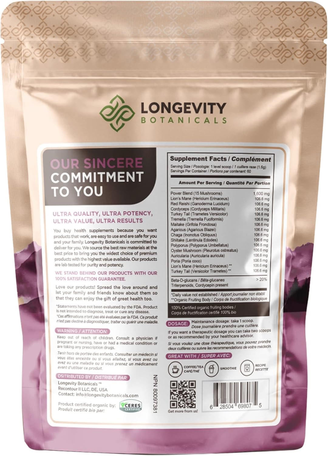 Balanced Immune System Support with 15 Mushroom Supplement Blend - 100g Powder for Mental Clarity and Relaxation