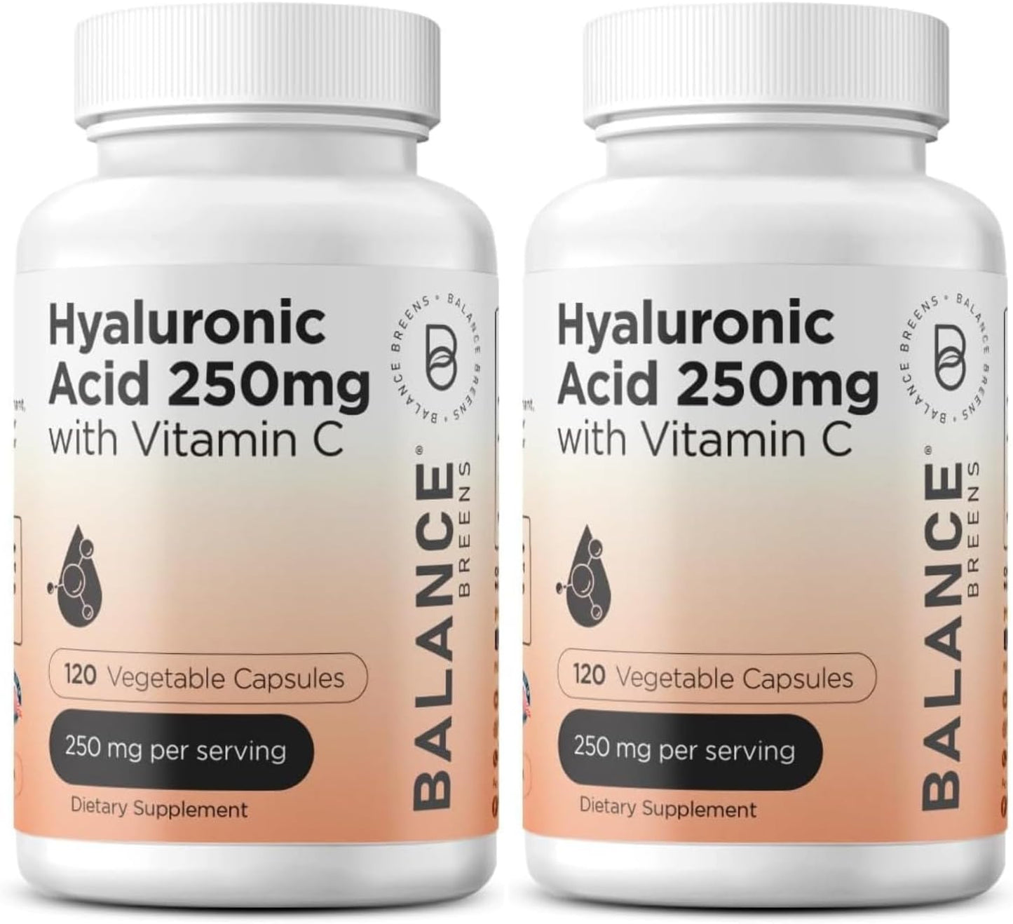 Balancedreen Hyaluronic Acid & Vitamin C Supplement - 120 Vegan Capsules for Skin, Hair, Nails, Bones & Joints