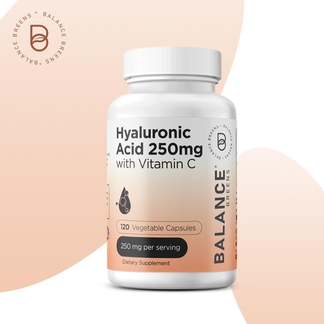 Balancedreen Hyaluronic Acid & Vitamin C Supplement - 120 Vegan Capsules for Skin, Hair, Nails, Bones & Joints