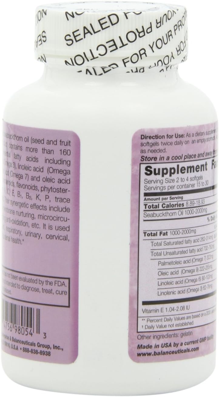 Balanceuticals Seabuckthorn Oil Softgels - High Potency 500mg - 120 Count