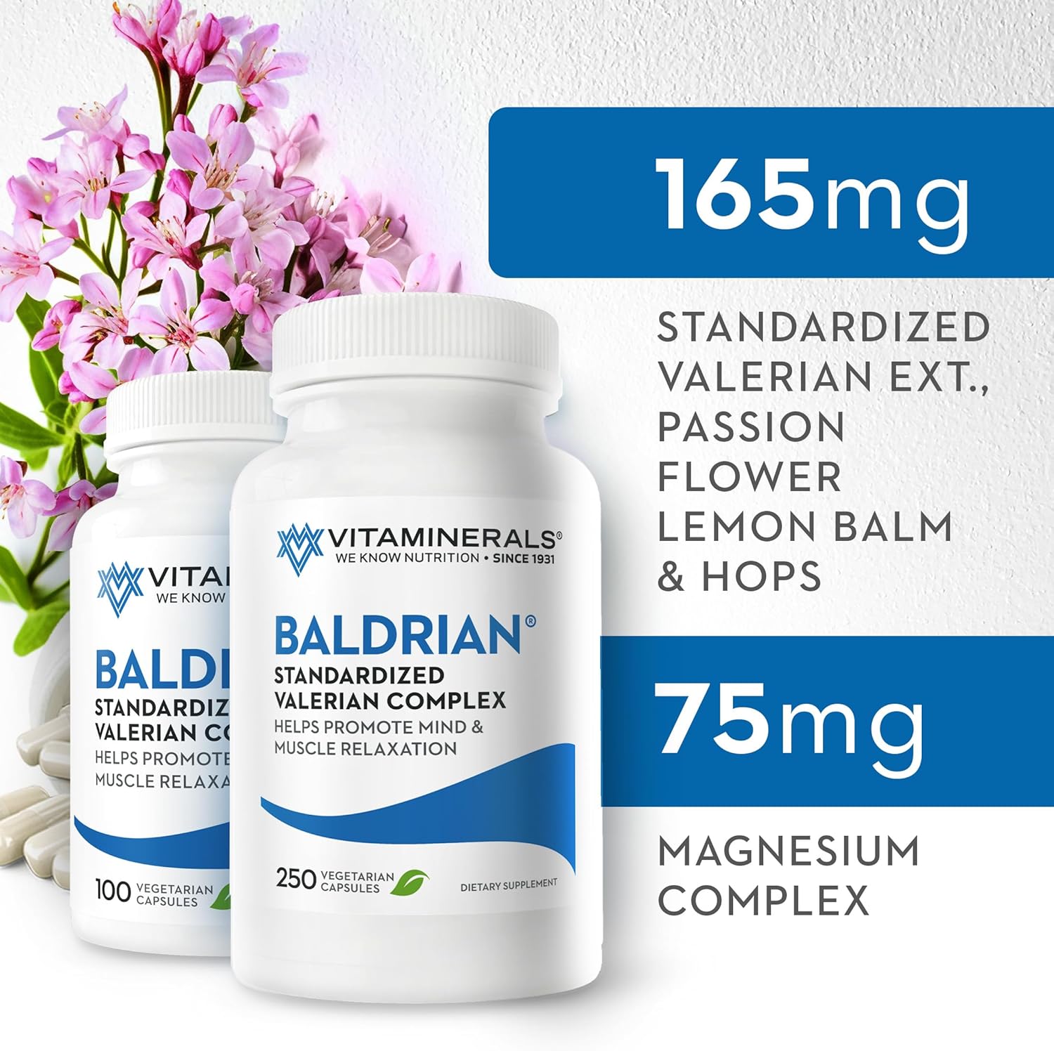 Baldrian® Original Valerian Capsules - Natural Relaxing Support with Standardized Vitaminerals - Pack of 100