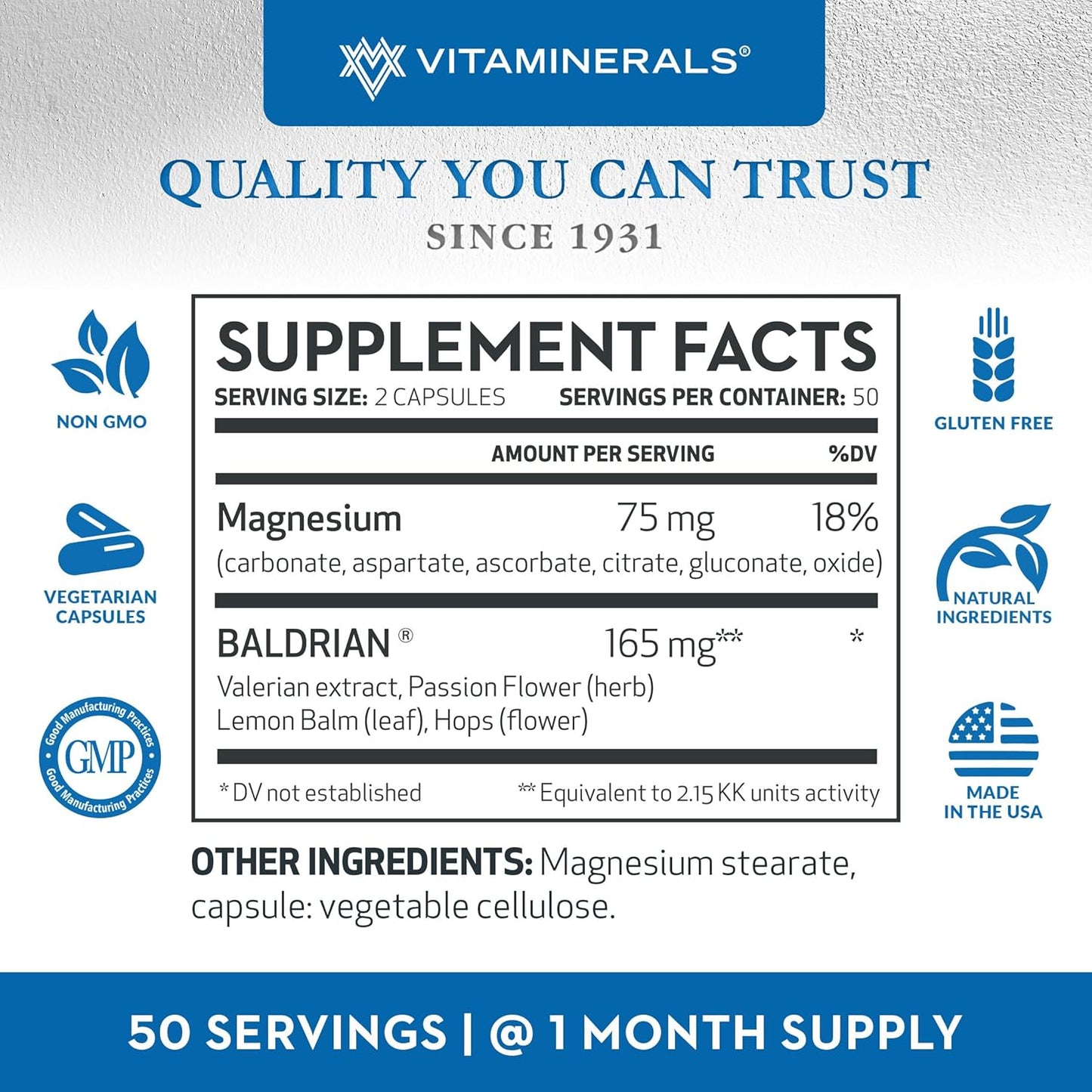 Baldrian® Original Valerian Capsules - Natural Relaxing Support with Standardized Vitaminerals - Pack of 100