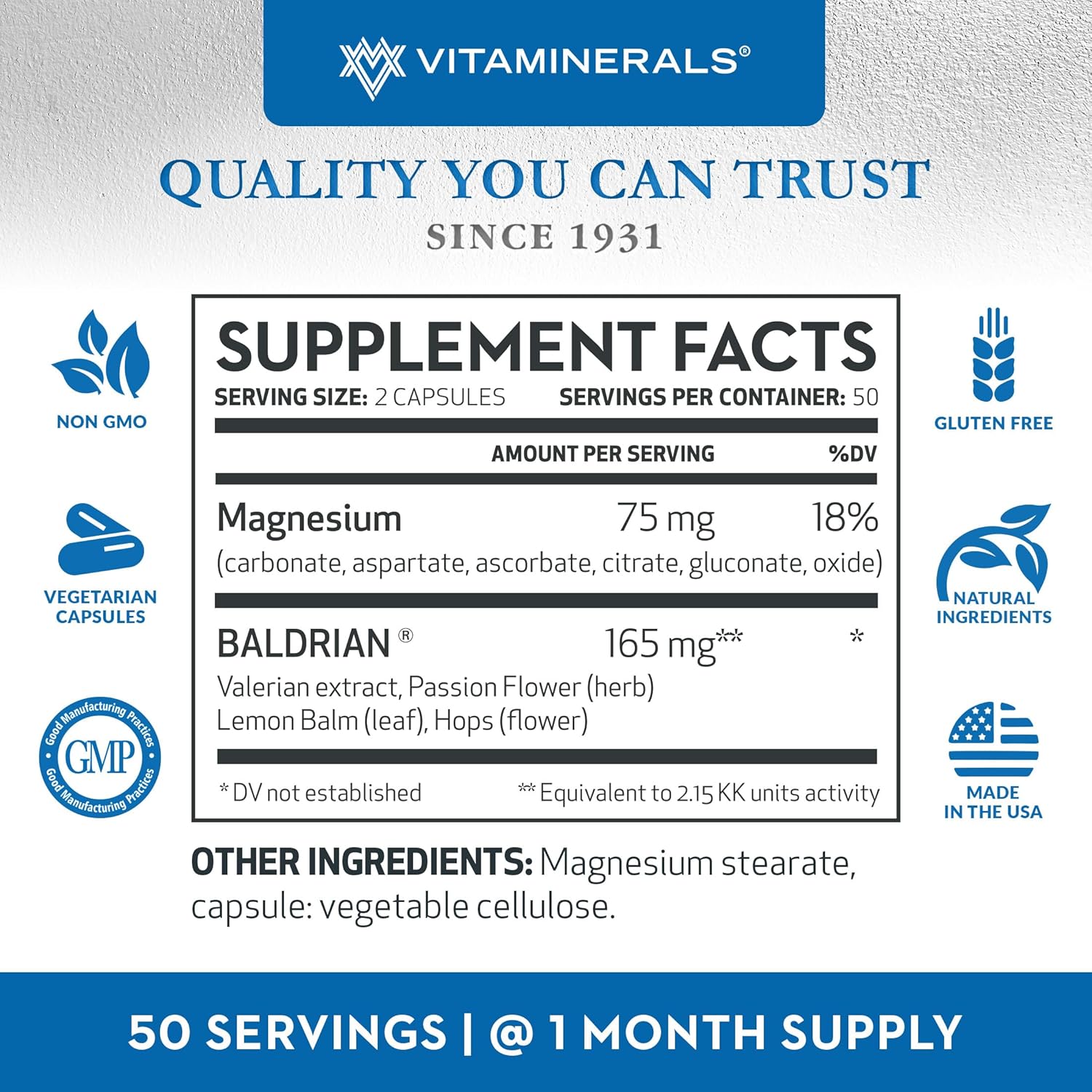 Baldrian® Original Valerian Capsules - Natural Relaxing Support with Standardized Vitaminerals - Pack of 100