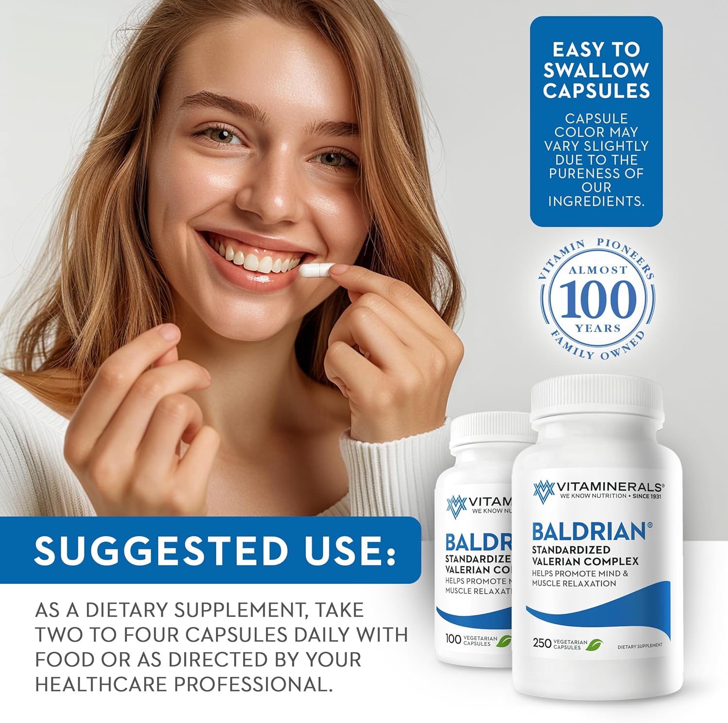 Baldrian® Original Valerian Capsules - Natural Relaxing Support with Standardized Vitaminerals - Pack of 100