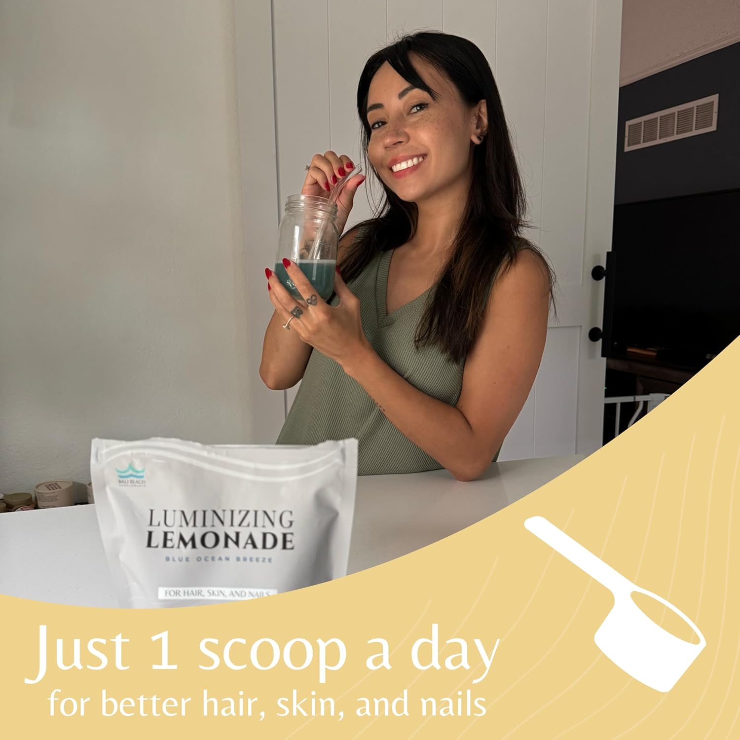 Bali Beach Luminizing Lemonade Beauty Drink Powder with Collagen, Biotin, Blue Spirulina - Promotes Healthy Hair, Skin, and Nails