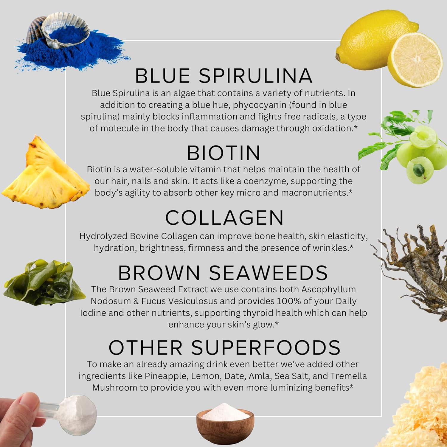 Bali Beach Luminizing Lemonade Beauty Drink Powder with Collagen, Biotin, Blue Spirulina - Promotes Healthy Hair, Skin, and Nails