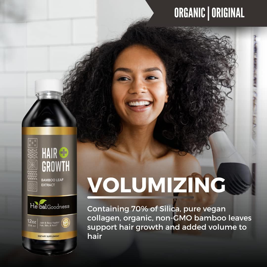 Bamboo Hair Growth Serum with Collagen, Keratin, and Vitamins for Healthy Hair, Skin, and Nails - 12oz Bottle for Women and Men