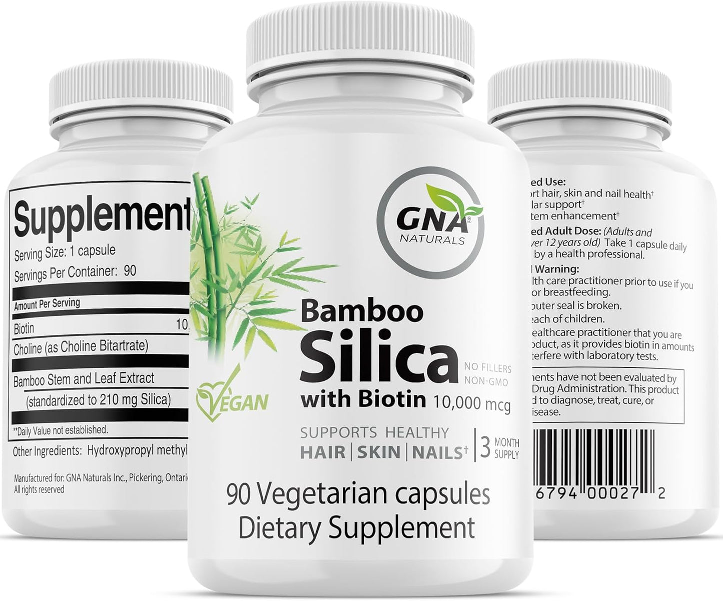 Bamboo Silica and Biotin Supplement for Hair, Skin, & Nails - 90 V-Caps - Joint & Hair Health Support - 10000mcg Biotin