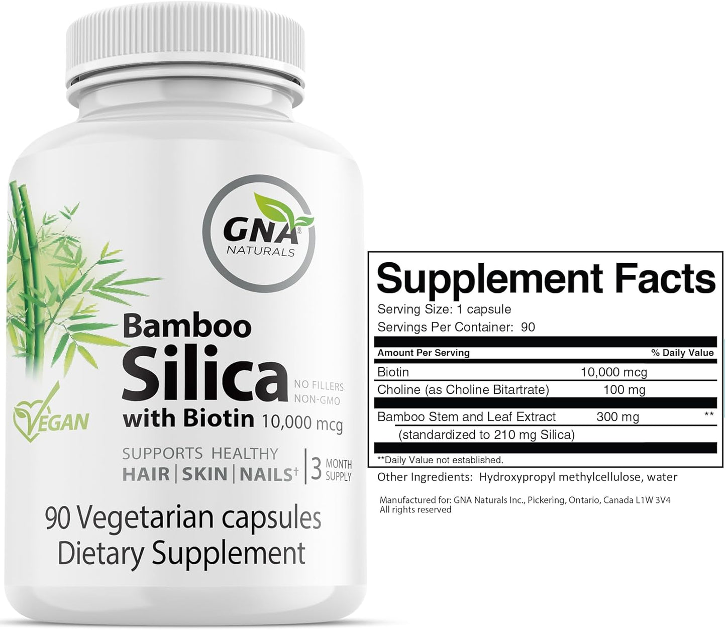 Bamboo Silica and Biotin Supplement for Hair, Skin, & Nails - 90 V-Caps - Joint & Hair Health Support - 10000mcg Biotin