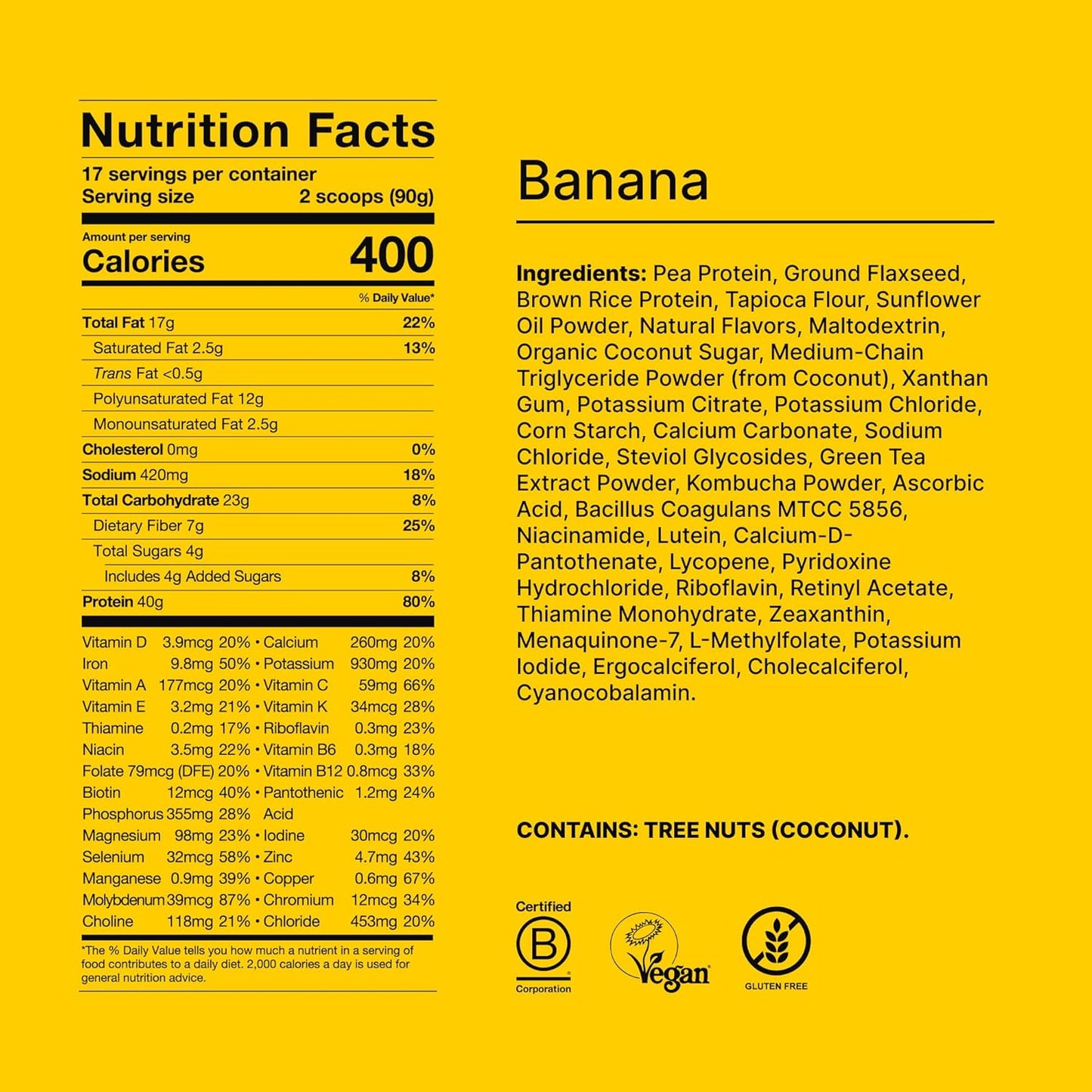 Banana 40g Vegan Protein Powder - Huel Black Edition | Nutritionally Complete Meal with 27 Vitamins and Minerals | Gluten Free - 17 Servings