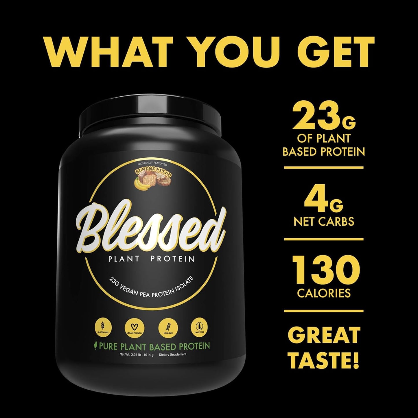 Banana Bread Flavored Vegan Protein Powder - Plant Based Meal Replacement Shake with 23g of Pea Protein, Dairy, Gluten, Soy Free, No Added Sugar - 30 Servings
