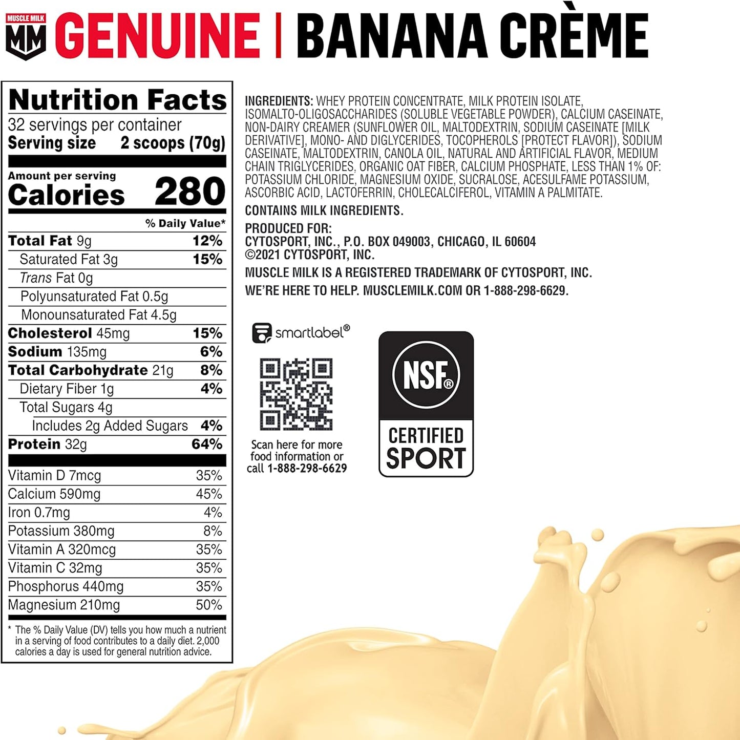 Banana Crème Muscle Milk Genuine Protein Powder - 32g Protein, 4.94lb, 32 Servings