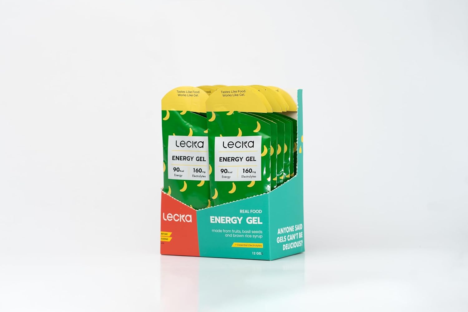 Banana Lecka Energy Gel - Pack of 12 | Natural Energy and Electrolytes for Endurance Exercise with Real Fruits and Basil Seeds