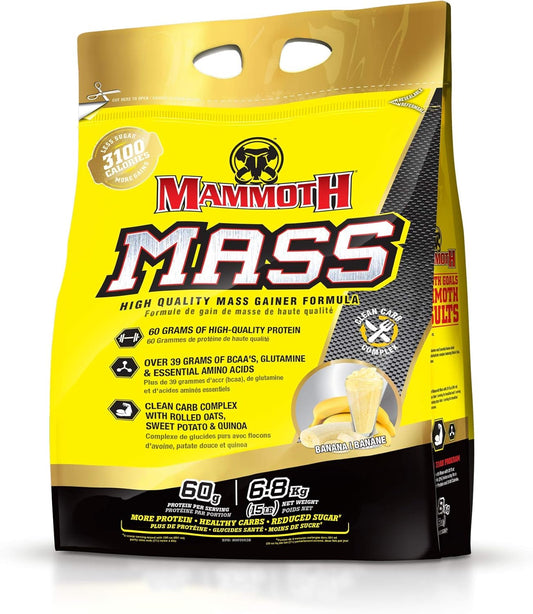 Banana Mammoth Mass: High Calorie Protein Powder for Weight Gain, Meal Replacement Shake with Low Sugar, Whey Isolate & Casein Protein for Weight Training (15lb)
