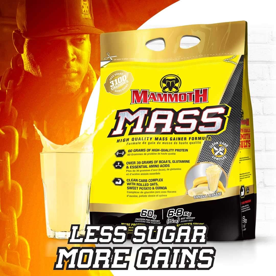 Banana Mammoth Mass: High Calorie Protein Powder for Weight Gain, Meal Replacement Shake with Low Sugar, Whey Isolate & Casein Protein for Weight Training (15lb)