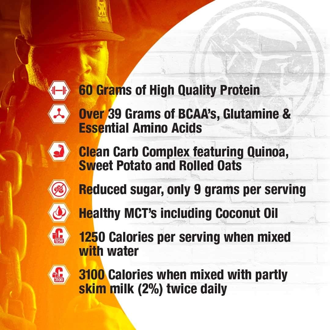 Banana Mammoth Mass: High Calorie Protein Powder for Weight Gain, Meal Replacement Shake with Low Sugar, Whey Isolate & Casein Protein for Weight Training (15lb)