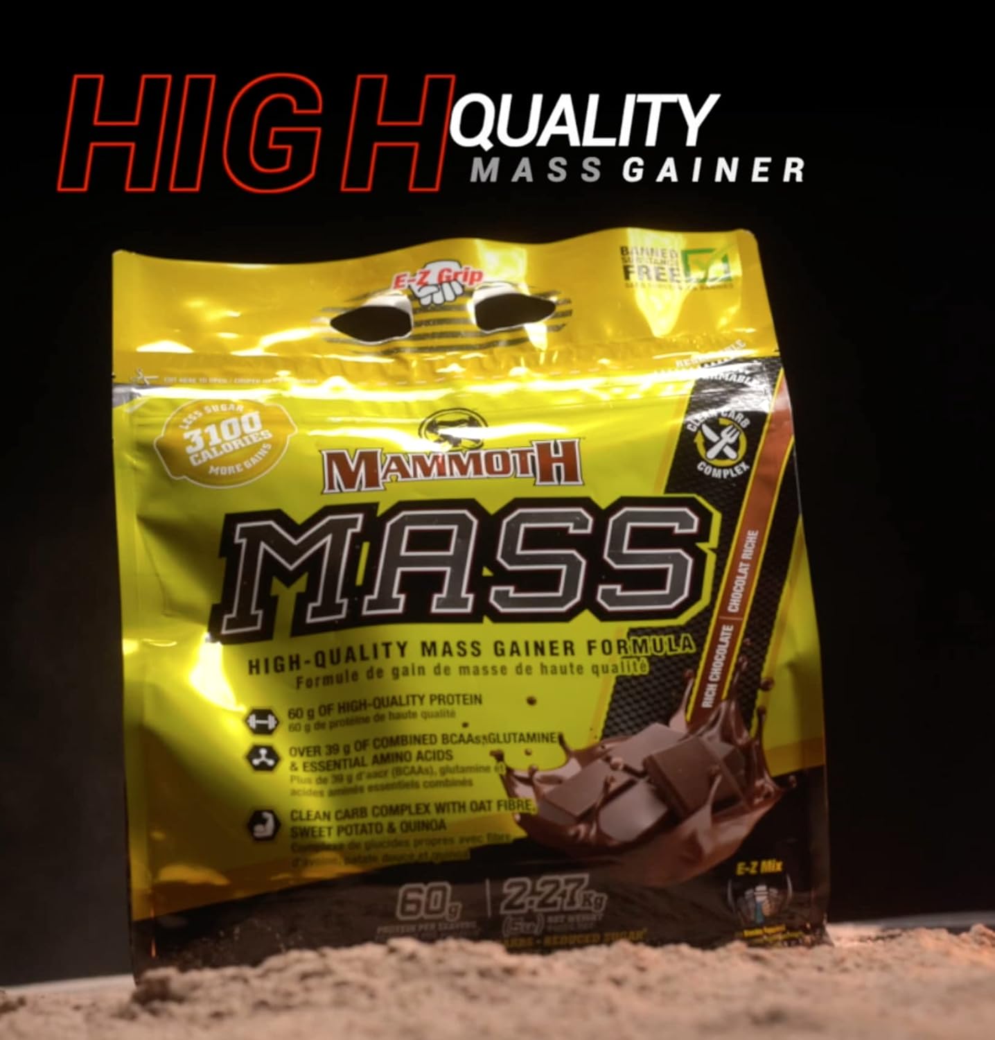 Banana Mammoth Mass: High Calorie Protein Powder for Weight Gain, Meal Replacement Shake with Low Sugar, Whey Isolate & Casein Protein for Weight Training (15lb)