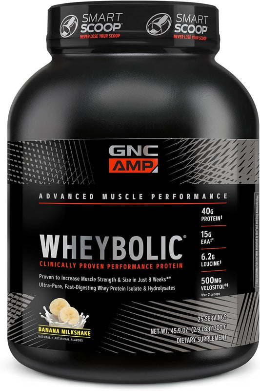 Banana Milkshake GNC AMP Wheybolic Whey Protein Isolate Powder with BCAA for Muscle Building & Workout Support - Gluten Free (25 Servings)