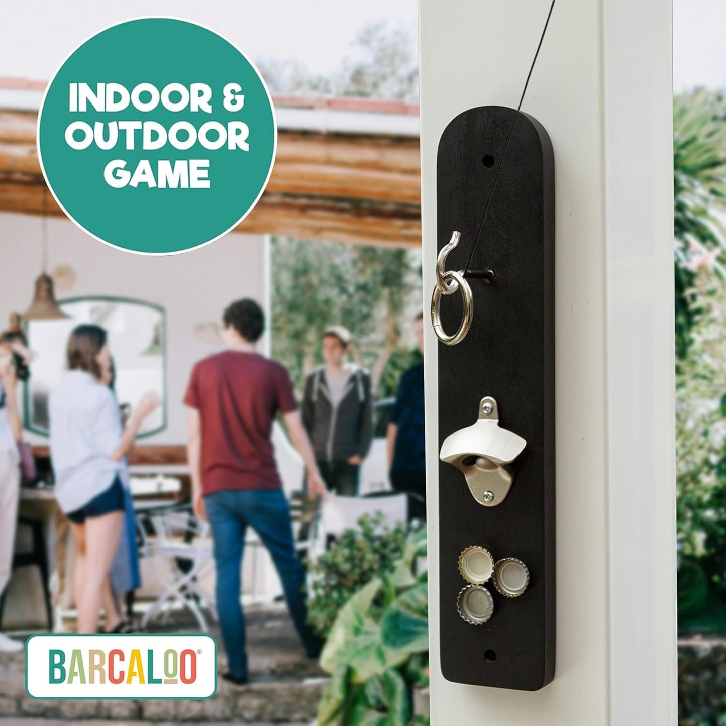 Barcaloo Hook and Ring Game Set with Bottle Opener and Magnetic Cap Catch - Indoor/Outdoor Adult Ring Toss Game
