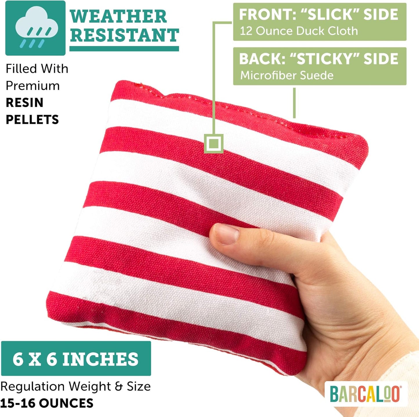 Barcaloo Professional Cornhole Bags Set - 8 Regulation All-Weather Double Sided Bean Bags for Pro Cornhole Game