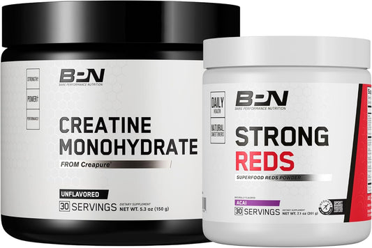 Bare Performance Nutrition BPN Creatine Monohydrate and Strong Reds Combo Pack - Boost Performance and Energy Levels