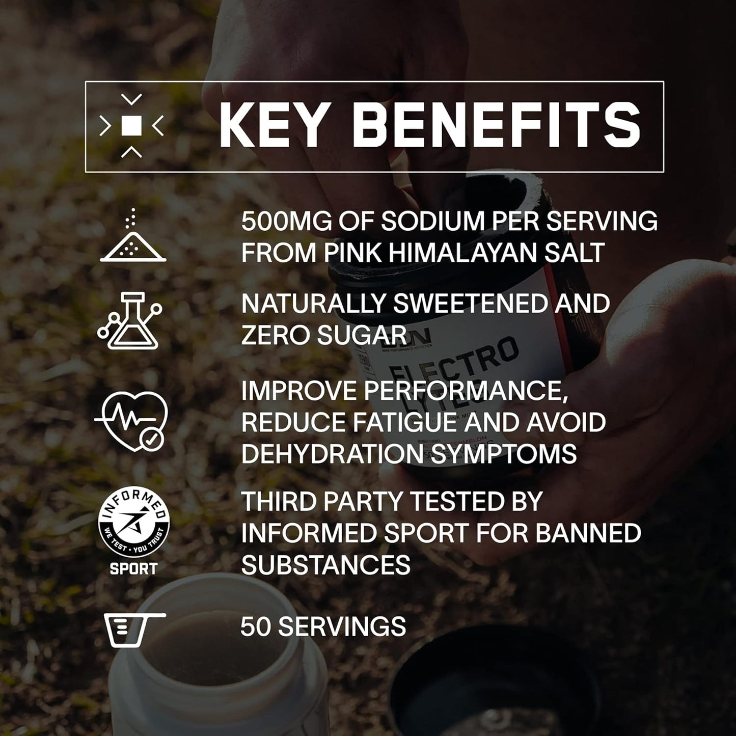 Bare Performance Nutrition BPN Electrolyte Hydration Drink Mix, Sugar-Free Powder with 500mg Sodium, Lemon Lime Flavor, 50 Servings
