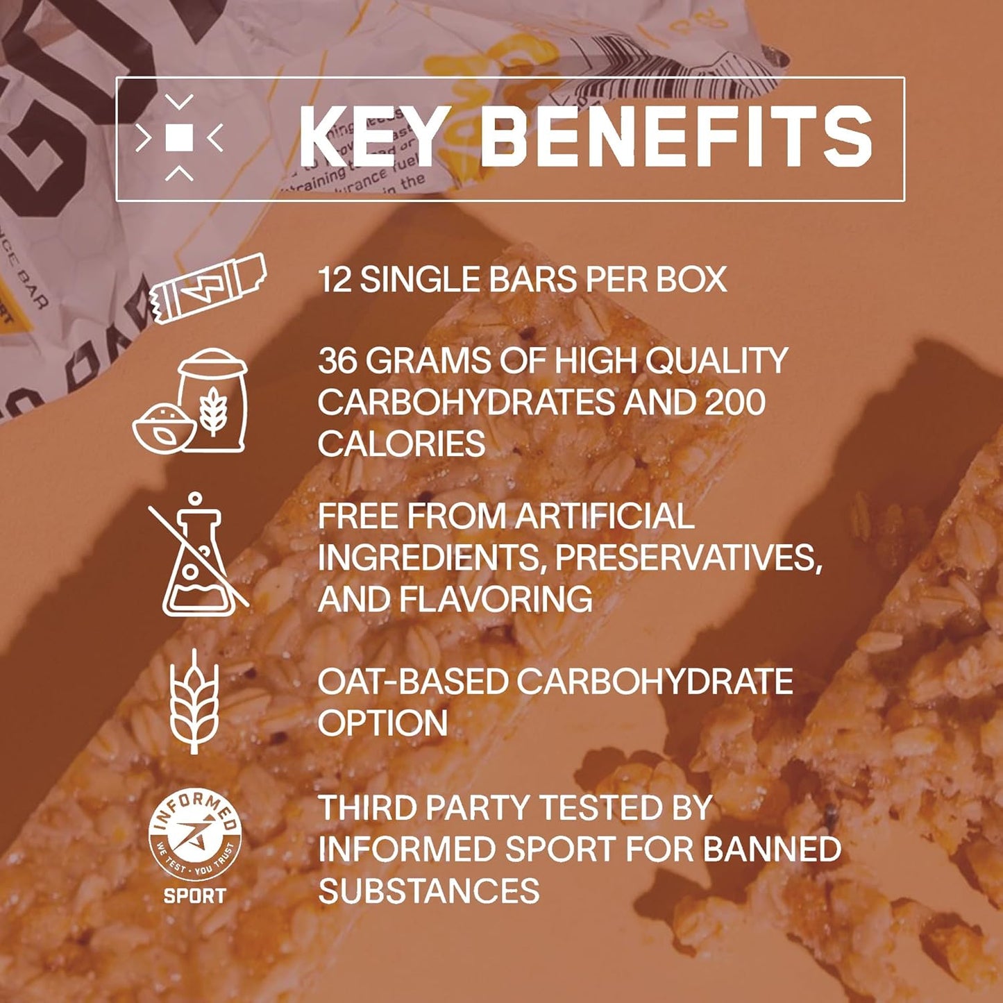 Bare Performance Nutrition BPN Go Bar: Original Oat Endurance Training Snack, 36g Carbs, 200 Calories, 12 Bars