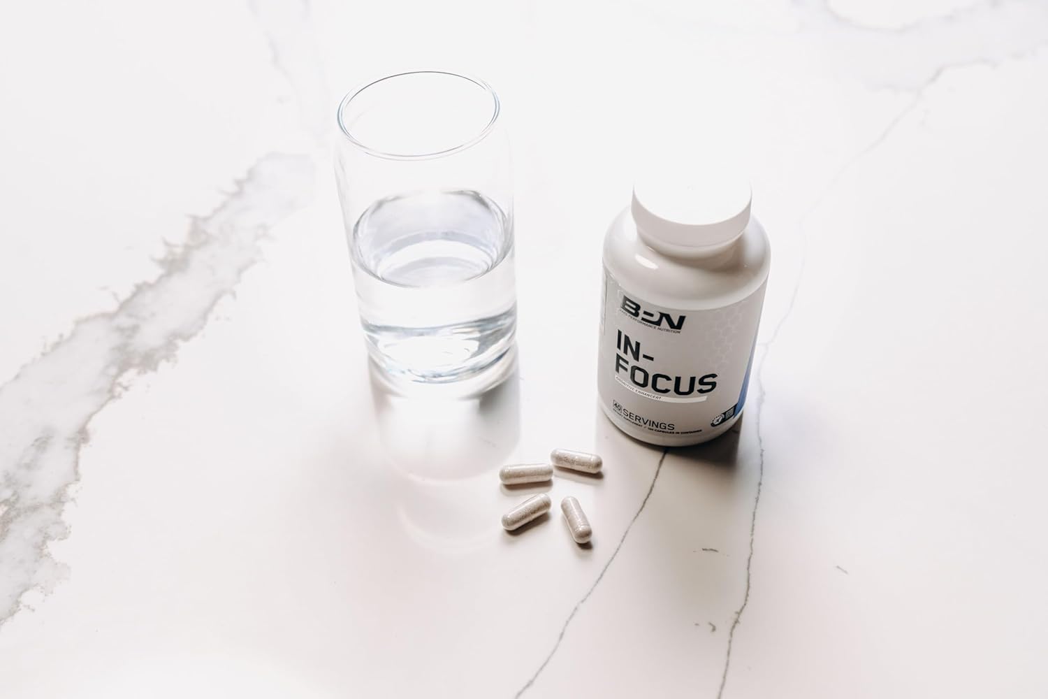 BARE PERFORMANCE NUTRITION BPN in-Focus Brain Supplement - Memory & Focus Caffeine Pills with L Tyrosine & Alpha GPC, 40 Servings, Gluten Free & Vegan