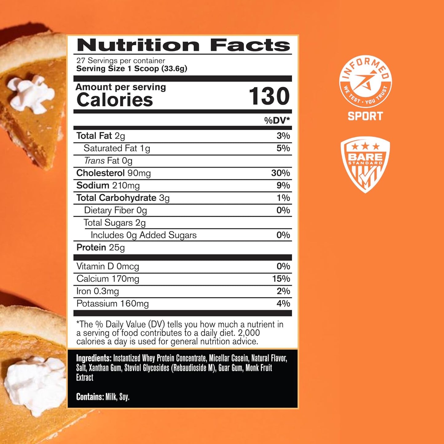 Bare Performance Nutrition BPN Whey Protein Powder with Native Micellar Casein for Amazing Mixability in Pumpkin Spice Flavor