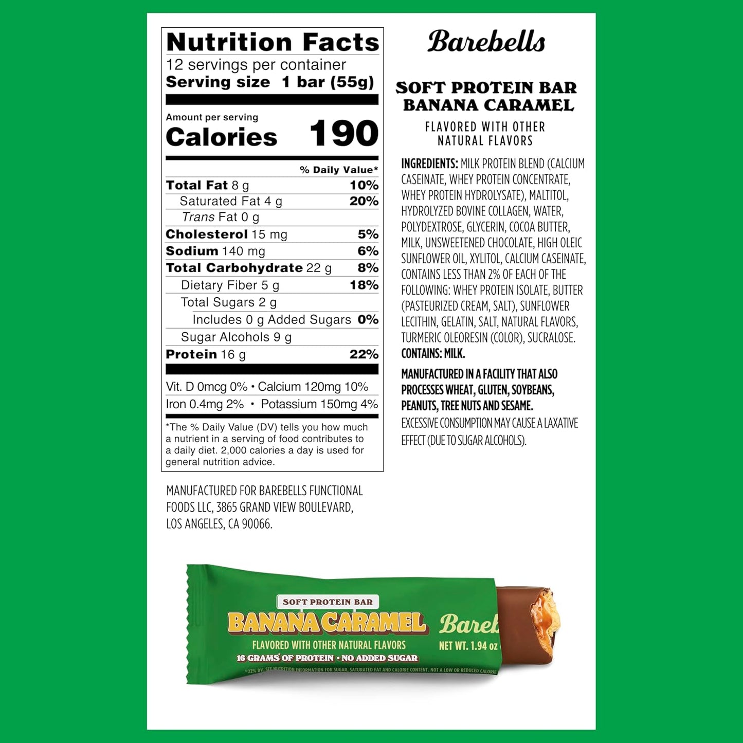 Barebells Protein Bars - 12 Count, 1.9oz Chocolate Banana Caramel Soft Bars - High Protein Snack & Breakfast Bars - On-The-Go Protein Snacks