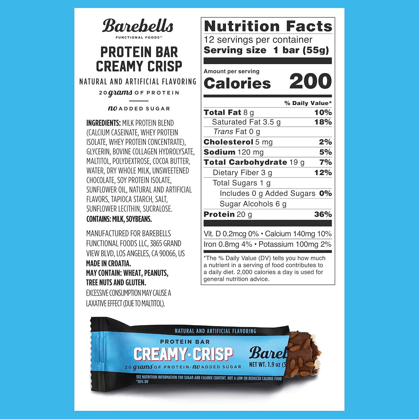 Barebells Protein Bars Creamy Crisp - 12 Count, 20g High Protein Chocolate Nutrition Bar - Low Sugar On-The-Go Snack
