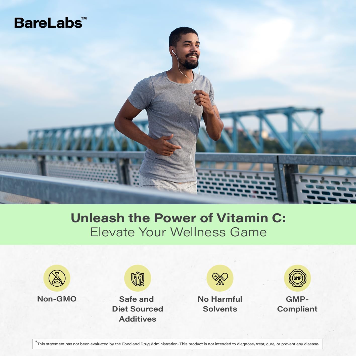 BareLabs Super C Time Release Supplement - Vitamin C 1000mg, D3 1000iu, Zinc 30mg - 24 Hour Immune Support - Healthy Skin, Hair, Nails - Non GMO - 120 Tablets