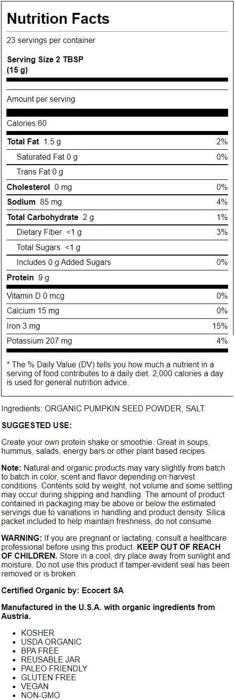 BareOrganics Pumpkin Protein Powder - 12 oz, Organic Plant-based Protein Supplement