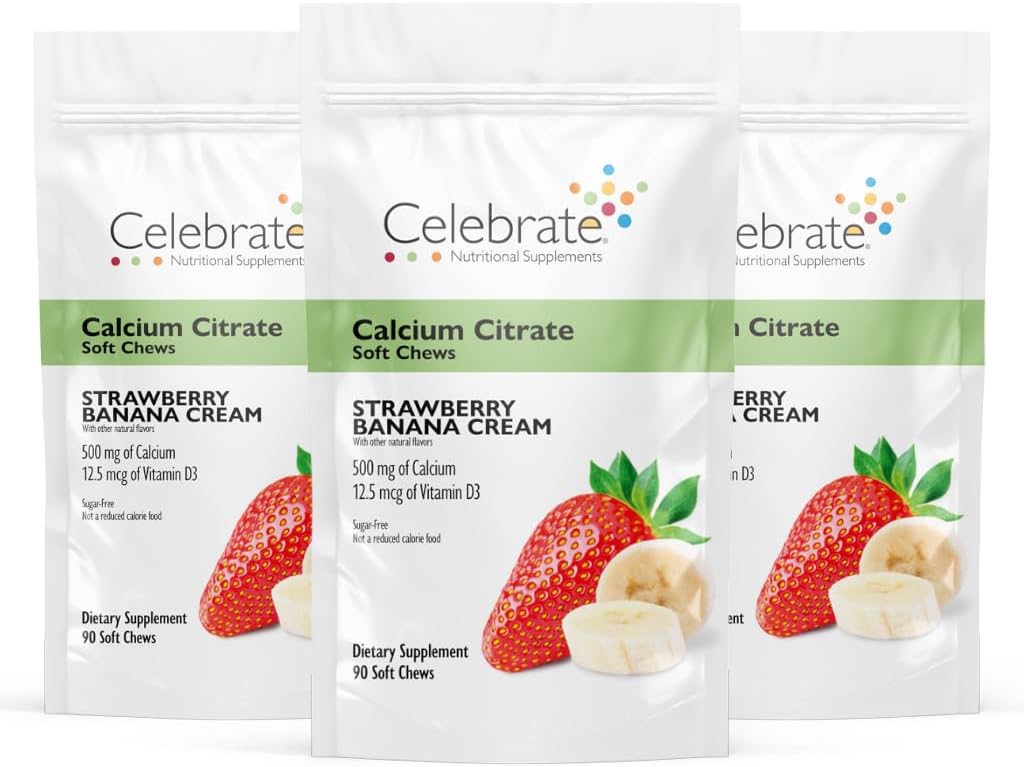 Bariatric 500mg Calcium Citrate Soft Chews with Vitamin D3 for Gastric Bypass - Strawberry Banana, 270 Chews
