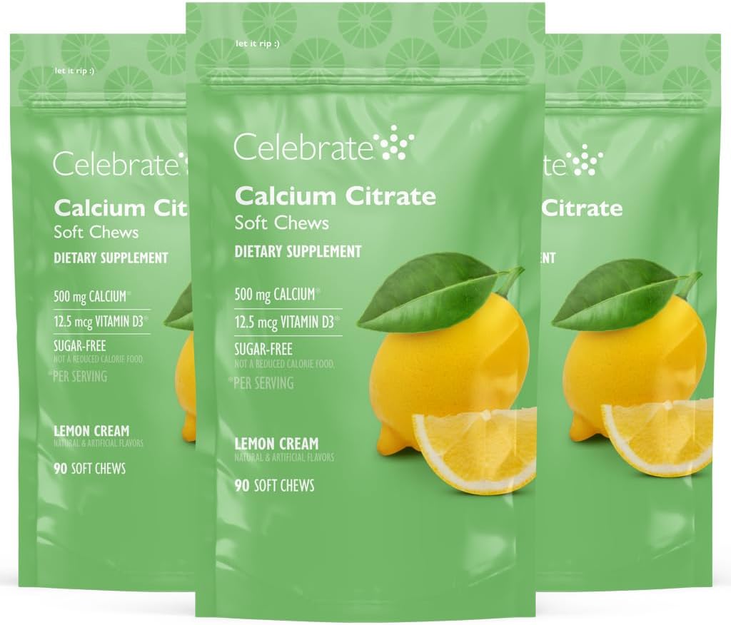 Bariatric 500mg Calcium Citrate Soft Chews with Vitamin D3 for Bone Health - 270 Lemon Chews, Sugar & Gluten Free - BoostGo Australia