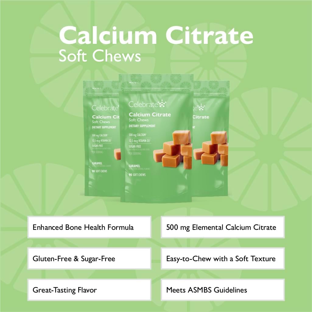 Bariatric 500mg Calcium Citrate Soft Chews with Vitamin D3 for Gastric Bypass - Sugar & Gluten Free, Caramel Flavor (270 Chews) - BoostGo Australia