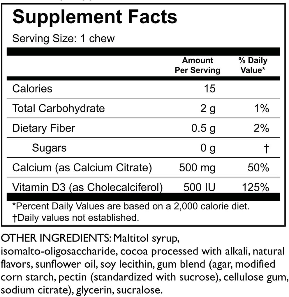 Bariatric 500mg Calcium Citrate Soft Chews with Vitamin D3 for Gastric Bypass - Chocolate Flavor, Sugar & Gluten Free (270 Chews)