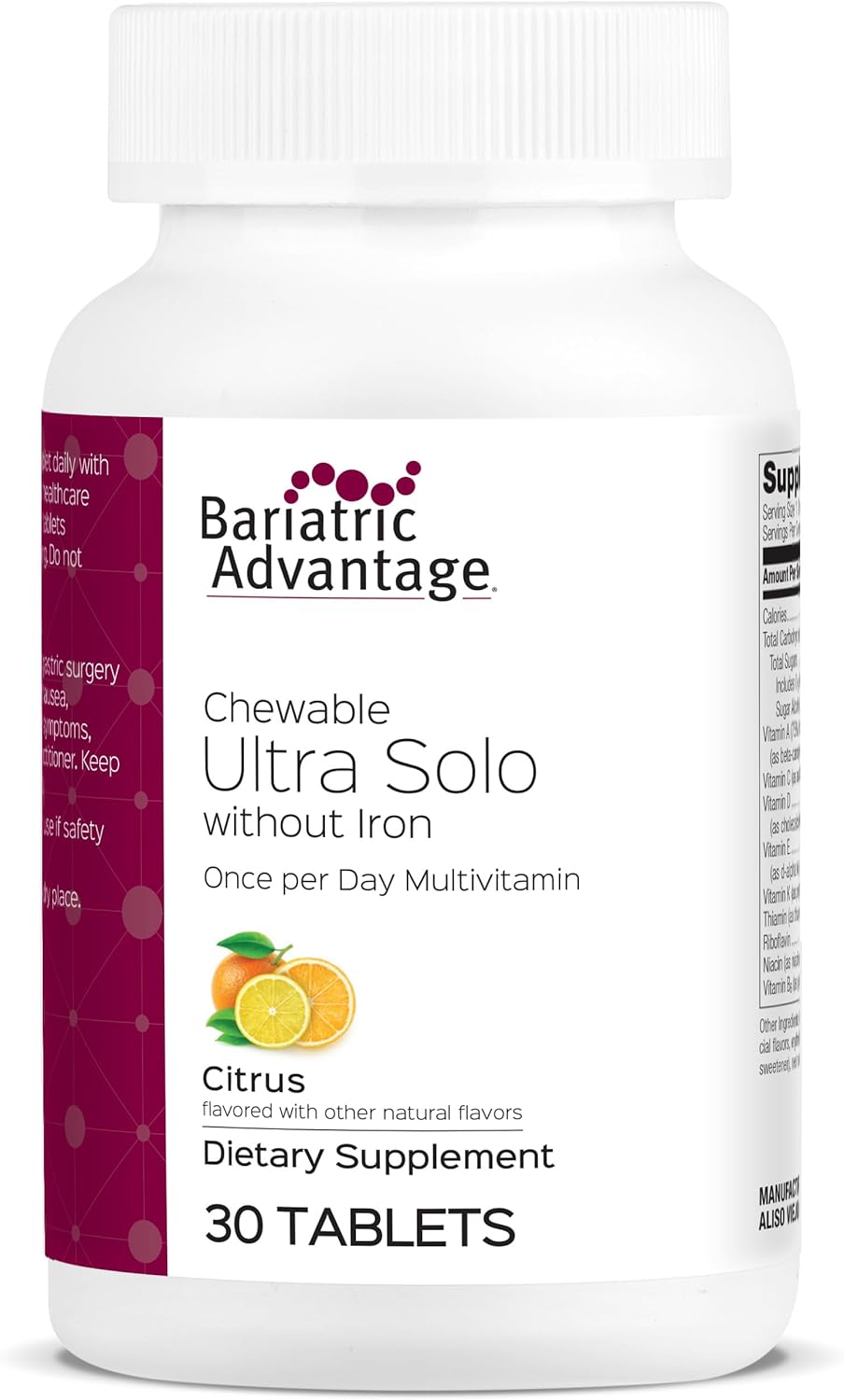 Bariatric Advantage Chewable Citrus Tablets - Iron-Free Ultra Solo - 30 Count