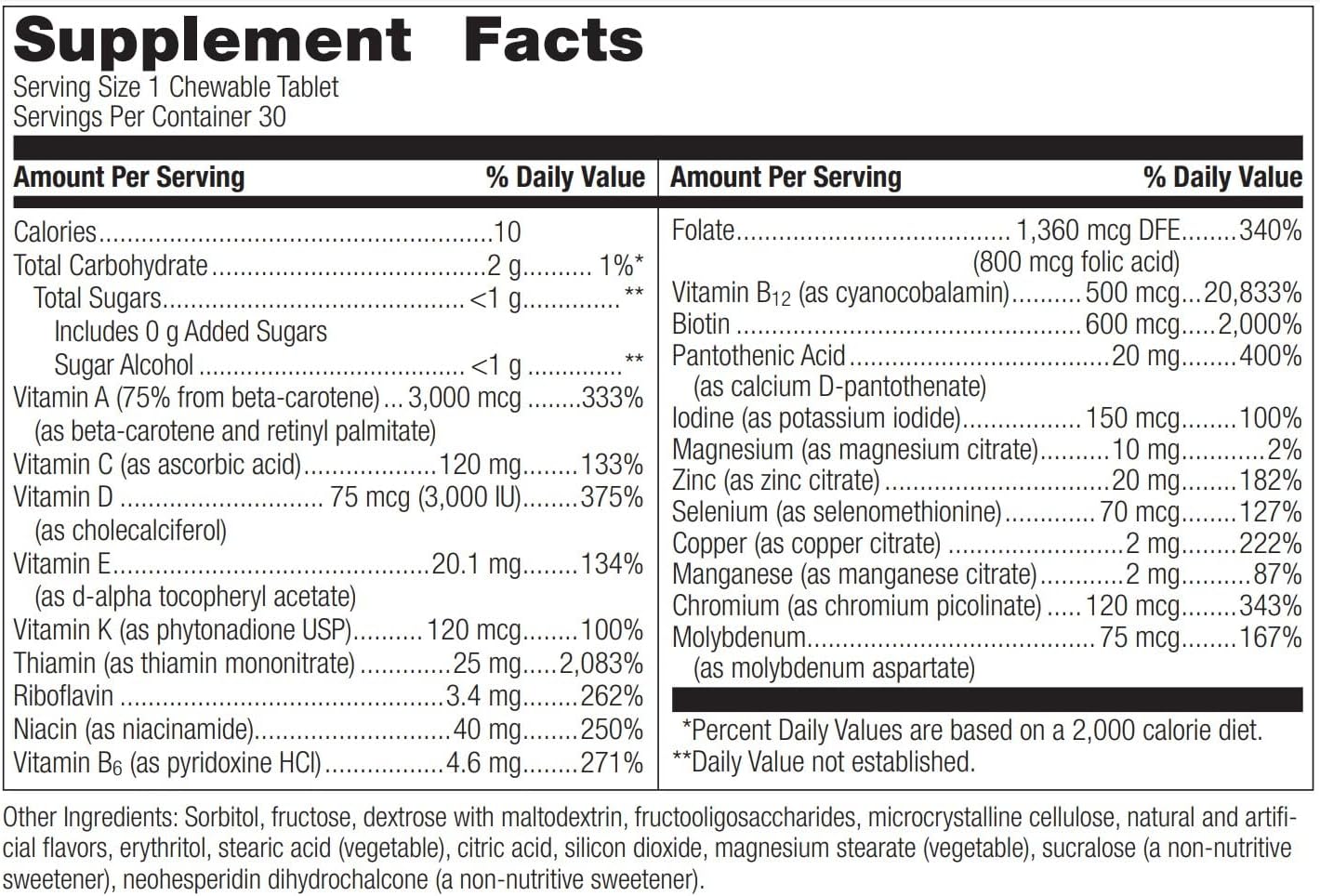 Bariatric Advantage Chewable Citrus Tablets - Iron-Free Ultra Solo - 30 Count