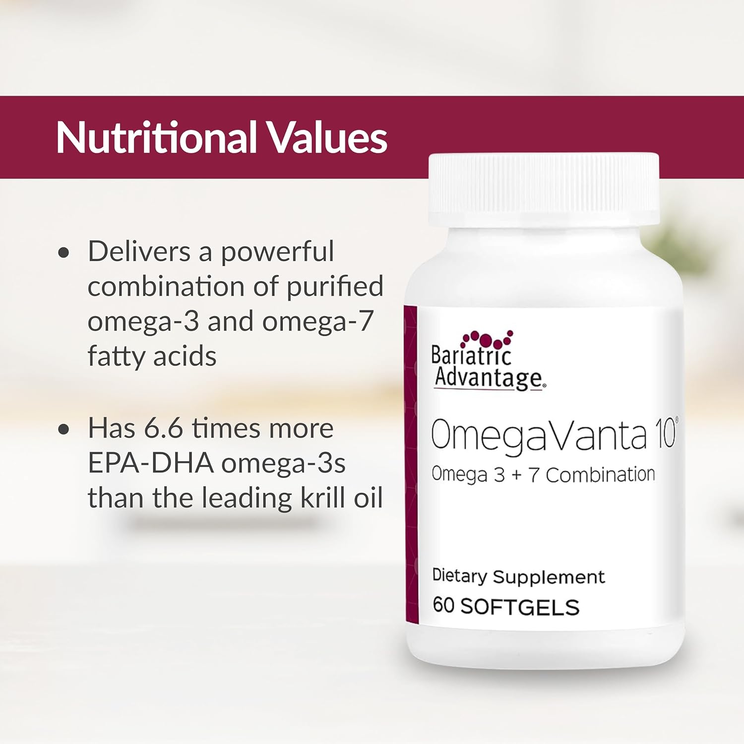Bariatric Advantage OmegaVanta 10 Omega Fish Oil Softgels - EPA & DHA Enriched - Heart Health Support - Natural Lemon Flavor - 60 Enteric Softgels
