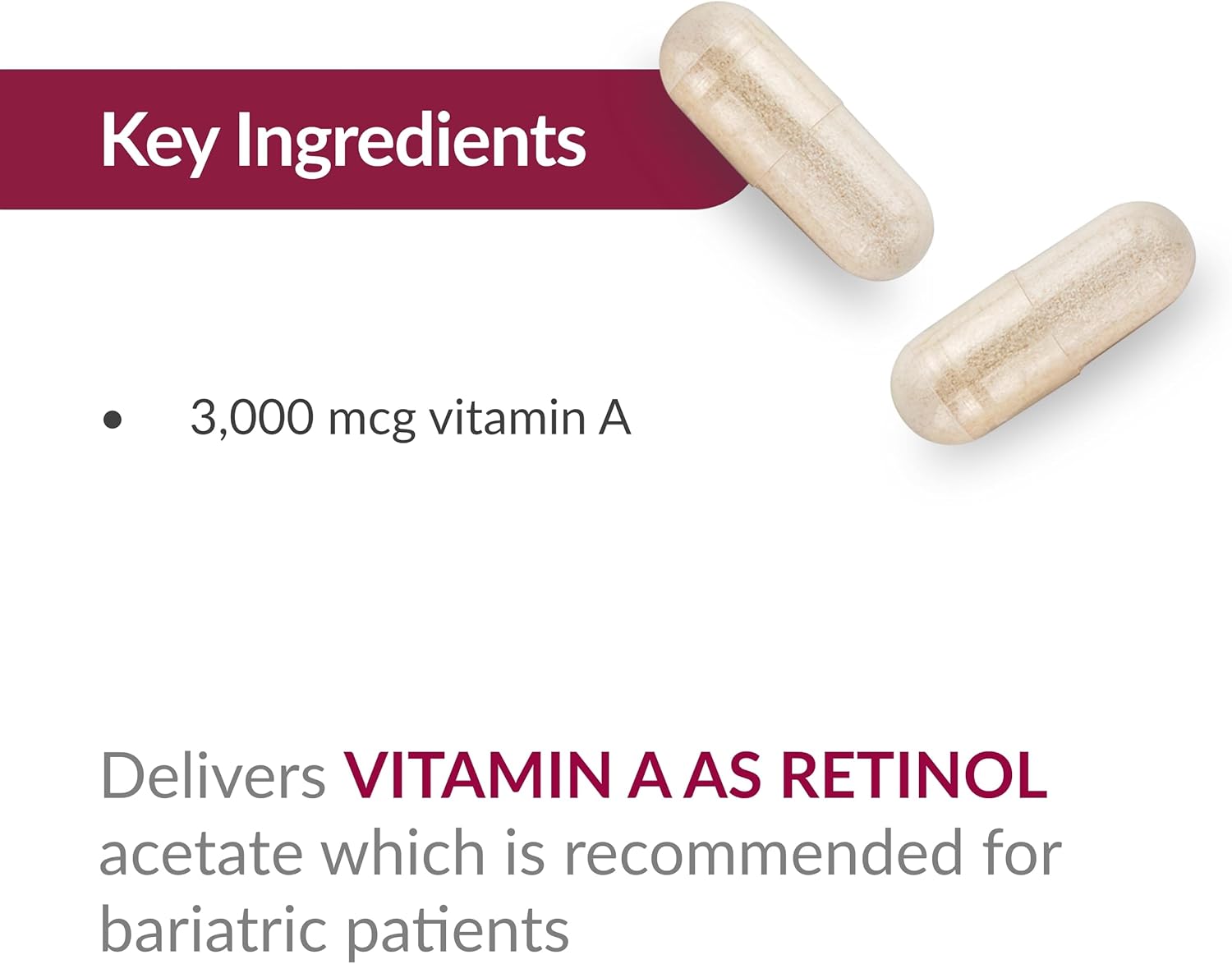 Bariatric Advantage Vitamin A 3,000 mcg Capsules for Eye Health Support - Easy to Digest - 60 Count