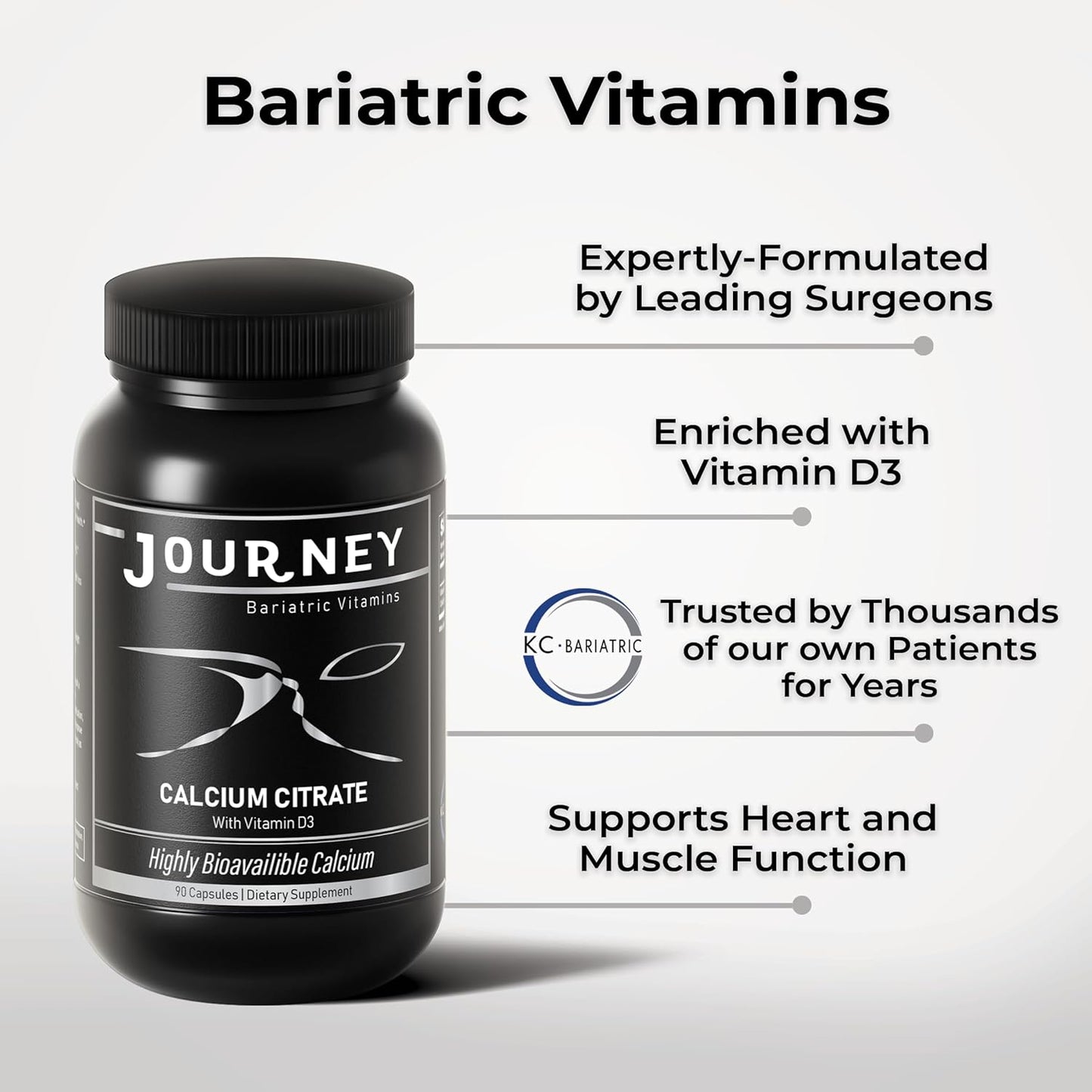 Bariatric Calcium Capsules with Vitamin D3 for Bone Strength Support pre & post-surgery