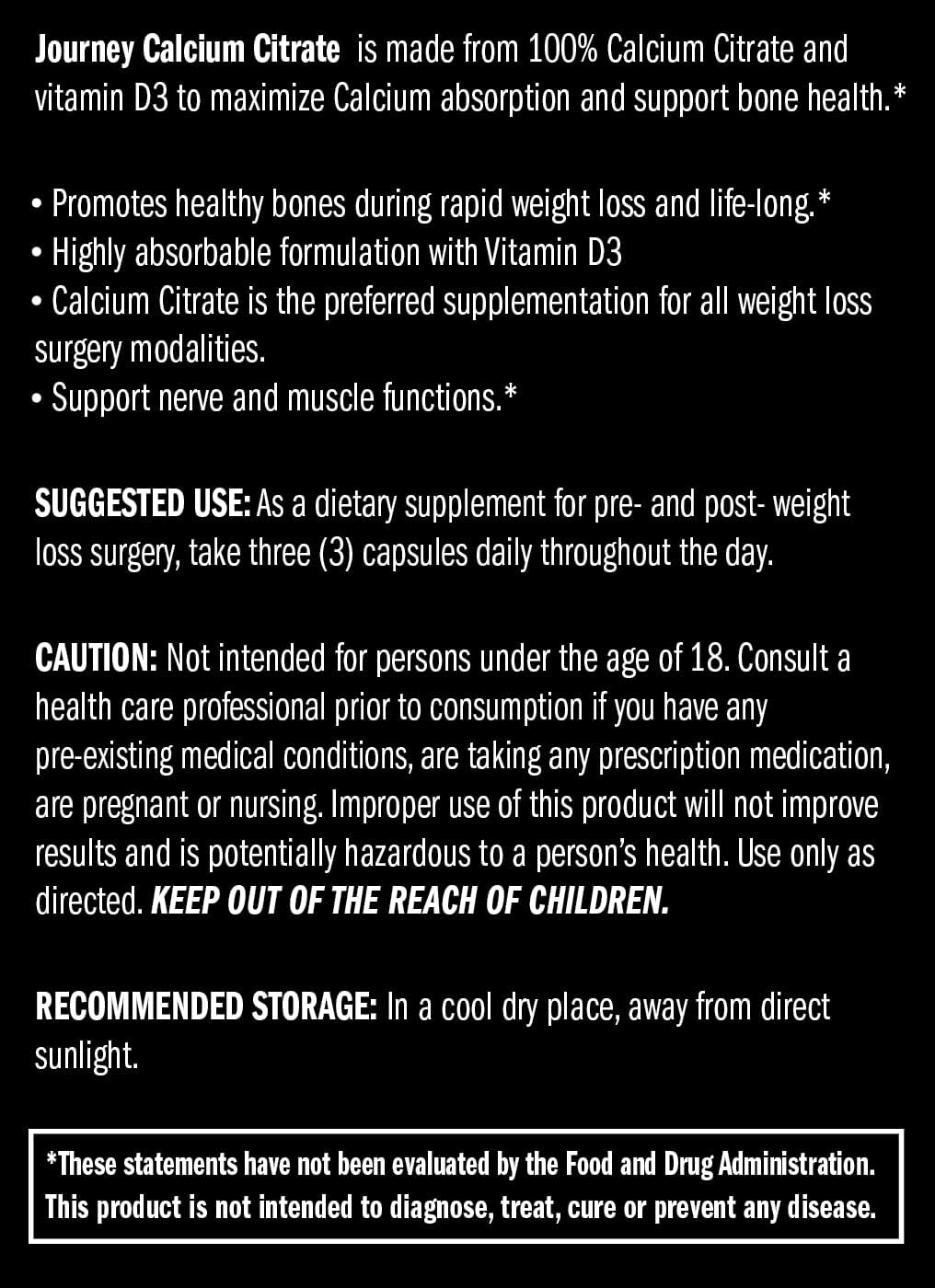 Bariatric Calcium Capsules with Vitamin D3 for Bone Strength Support pre & post-surgery