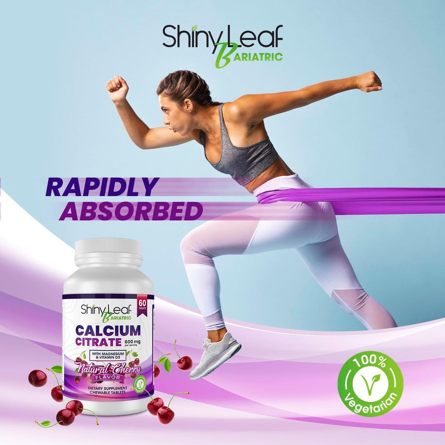 Bariatric Calcium Citrate 600mg Chewable Tablets - 180 Ct Supplement with Magnesium, Vitamin D3, Cherry Flavor - Vegetarian Formula for 3 Months