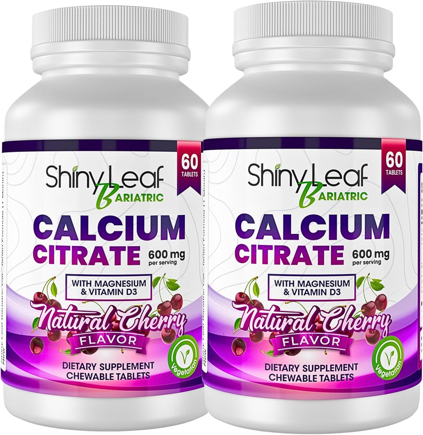 Bariatric Calcium Citrate Chewable Tablets 600mg - 120 Ct with Magnesium, Vitamin D3, Cherry Flavor - Vegetarian Formula for 2 Months
