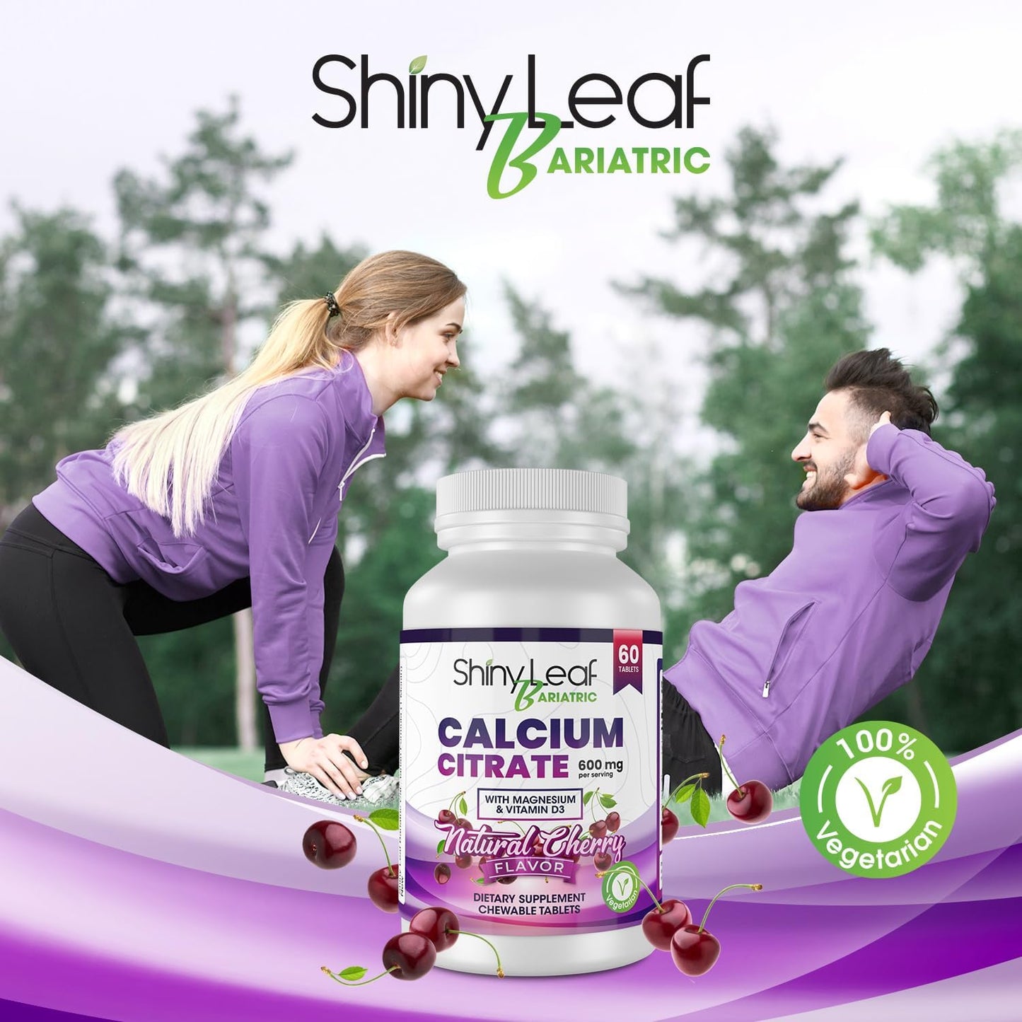 Bariatric Calcium Citrate Chewable Tablets 600mg - 120 Ct with Magnesium, Vitamin D3, Cherry Flavor - Vegetarian Formula for 2 Months