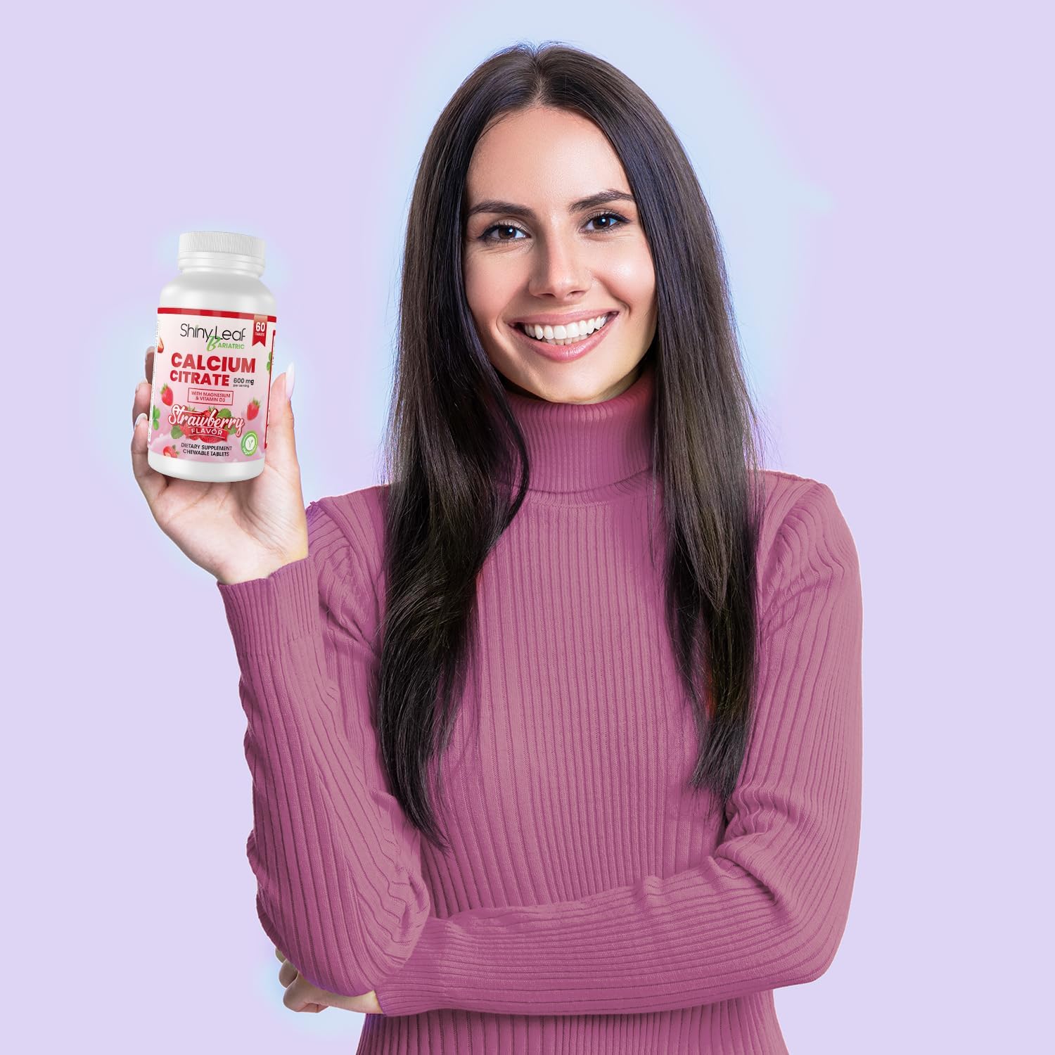 Bariatric Calcium Citrate Chewable Tablets for Surgery Patients - 600mg with Magnesium, Vitamin D3, Strawberry Flavor - 4 Months Supply